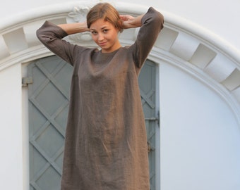 Loose fitted linen dress Camila / Casual linen dress with pockets