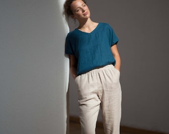 Linen pants, Linen jogger pants, Linen pants with elastic waistband