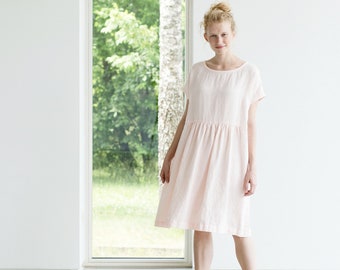 Smock linen dress / Linen tunic dress / Summer linen dress / Linen sleeveless summer dress in pink/