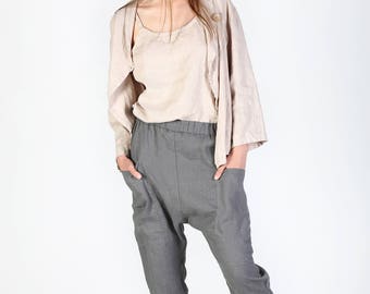 Pantalon en lin avec poches profondes, pantalon en lin, pantalon en lin naturel, pantalon en lin