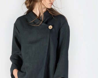 Linen jacket / Washed oversized linen top / Linen cardigan / Soft linen jacket