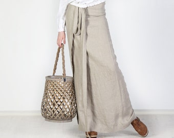 Linen wrap skirt, Full length linen skirt, Maxi linen skirt