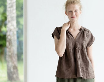 Linen blouse IRIS in V neck / Washed linen blouse / Linen top / Linen shirt