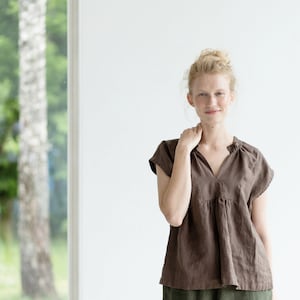 Linen blouse IRIS in V neck / Washed linen blouse / Linen top / Linen shirt