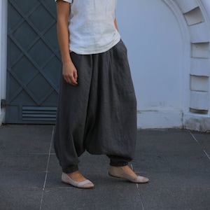 Loose linen pants / Linen pants / Washed linen pants / Harem pants with elastic waist and pockets / Linen trousers / Harem pants image 1