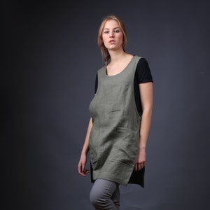 Linen apron / Linen tunic with pockets / Linen apron dress / Full linen apron / Linen tunic