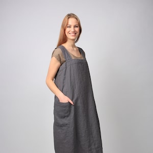 Linen Apron Sophia, Linen pinafore apron, Full linen apron
