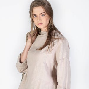 Women's high neck top/ Washed and soft linen top/ Natural linen blouse/ Loose linen blouse image 2