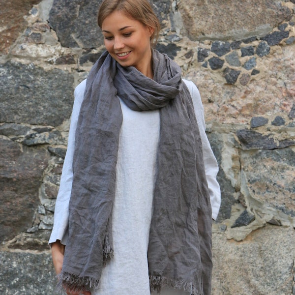 Linen scarf / Large linen shawl / Linen shawl / Linen scarf in various colors / Long linen scarf