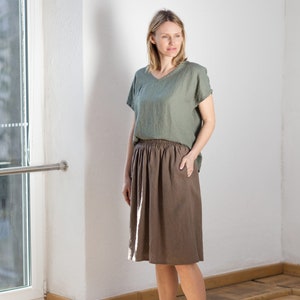 Linen skirt / Midi linen skirt / Ruffle linen skirt with pockets / Womens skirts / Knee length linen skirt image 1