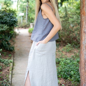 Linen skirt, Maxi linen skirt with slits and pockets, Side split linen skirt, Side slit maxi linen skirt image 5