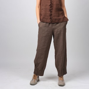 Tapered linen trousers/ Linen pants/ Classic linen pants/ Loose pants/ Washed linen pants/ Soft linen pants/ Maternity pants