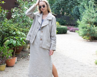 Linen jacket in heavy linen fabric, Linen jacket, Linen cardigan with pockets