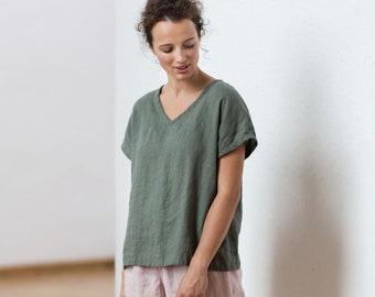 Linen top / Sleeveless linen top / Fitted linen top / Linen shirt