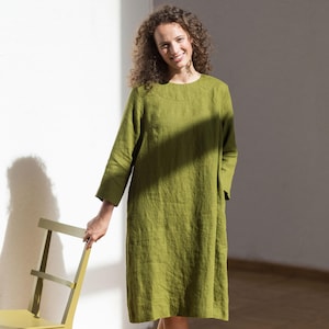 Linen dress, Washed linen dress, Loose linen dress with pockets