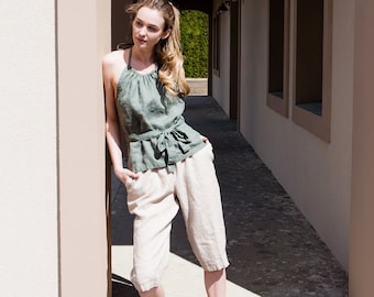 Linen pants / Linen pants with four pockets / Linen pants with high waist / Linen shorts