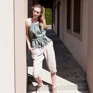 Leinenhose / Leinenhose mit vier Taschen / Leinenhose mit hoher Taille / Leinenshorts
