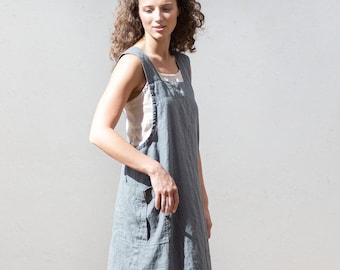 Linen Crossover Apron/ Pinafore dress/ Practical and stylish workwear linen apron