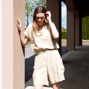 Linen shorts SAFARI / Washed linen shorts with side pockets / Comfortable linen pants
