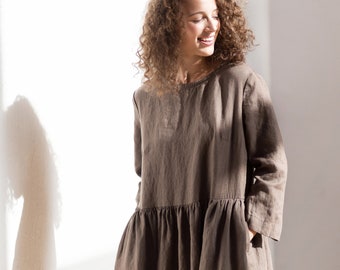 Linen Dress with Long Sleeves Layla / Smock linen dress / Linen dress