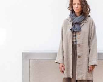 Leinenjacke Nora, schwerer Leinenmantel mit tiefen Taschen, Leinenjacke