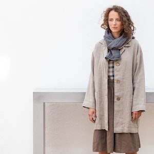 Linen jacket Nora / Heavy weight linen coat with deep pockets / Linen duster