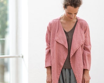 Linen cardigan, Linen Jacket, Wrap linen jacket with belt,  Relaxed fit linen jacket