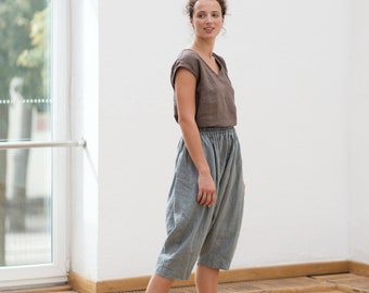 Loose linen shorts, Wide linen pants, Linen shorts, Harem linen shorts