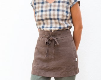 Linen cafe apron / Linen apron / Handmade linen cafe apron / Short linen apron / Linen apron available in 40 colors