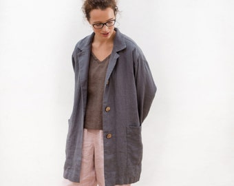 Linen Blazer, Linen blazer with pockets, Heavy weight linen jacket, Linen cardigan