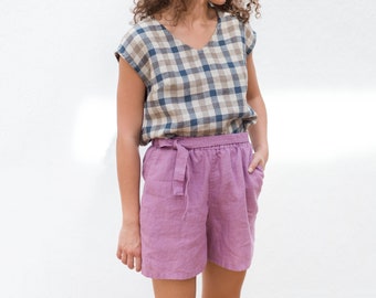 Linen shorts / Linen shorts with belt / Washed linen shorts / Linen pants / Linen trousers / available in 38 colors