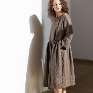 Linen Dress with Long Sleeves Layla / Handmade smock style linen dress image 2