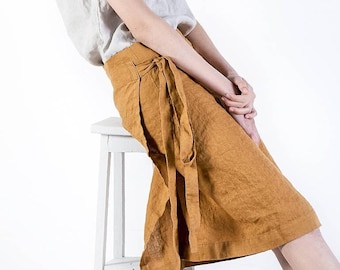 Wrap Linen Skirt With Adjustable Waist / Wrap Midi Skirt / Wrap Linen Skirt / Washed Soft Linen Skirt