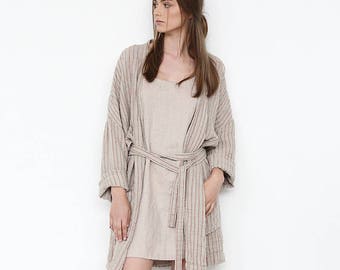 Natural linen bathrobe / Linen spa robe / Unisex linen bathrobe / Luxury bathrobe