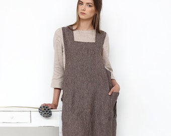 Linen Apron Charlotte, Linen pinafore dress. Linen apron