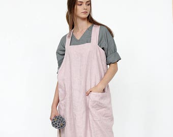 Cross-Back Linen Apron Sophia, Linen tunic apron