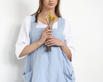 Tablier pinafore en lin Sophia / Tablier en lin Cross-Back