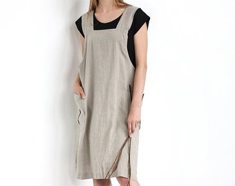 Linen cross over apron, Linen apron, New washed linen apron