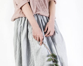 Washed Linen Skirt / Linen skirt / Soft linen skirt / Basic linen skirt / Loose Linen Skirt / Midi Skirt