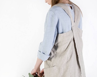 Linen apron Sophia / Cross-Back Linen Apron Sophia / Linen pinafore dress