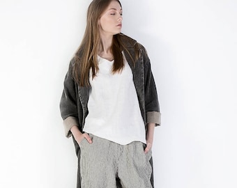 Linen pants with elastic waistband / Linen pants / Wide leg linen pants with pockets