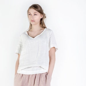 Linen top / Washed linen top / Linen blouse / V neck linen top
