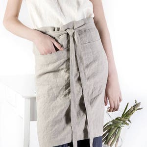 Linen apron, Half linen apron, Cafe apron, Wrap apron, Natural flax apron, Cooking apron, Workshop apron, Wrap linen clothing, Kitchen apron