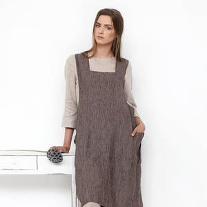 Linen apron dress, Cross back linen apron Charlotte, Linen apron