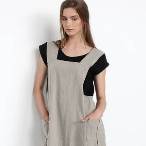 Linen apron Charlote / Washed linen pinafore apron / Work linen dress / Full linen apron