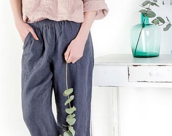 Pantaloni di lino / Pantaloni di lino / Pantaloni di lino sciolti naturali / Pantaloni di lino leggermente affusolati