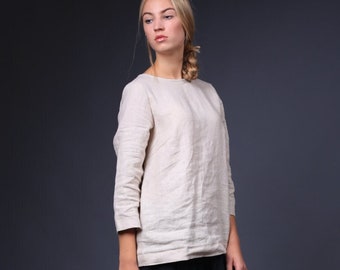 Linen blouse with laces, Linen top, Washed linen blouse, Custom size linen blouse, Loose linen top