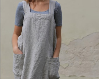 Linen pinafore apron / Wrap linen apron / Pinafore apron dress / Linen apron