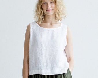 Sleeveless linen blouse. Linen top. Women's shirt. Basic linen top available in 38 colors