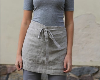 Linen apron, Half apron, Linen midi apron, Linen half apron, Washed tea linen apron, Stonewashed linen apron